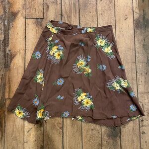 Vintage Free People Floral Brown Skirt 100% Rayon